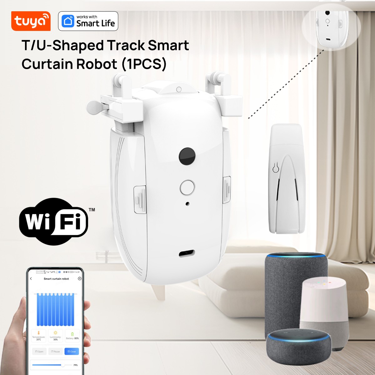 Smart Curtain Robot - Tuya Akıllı WiFi Perde Robotu (Hub'lı
